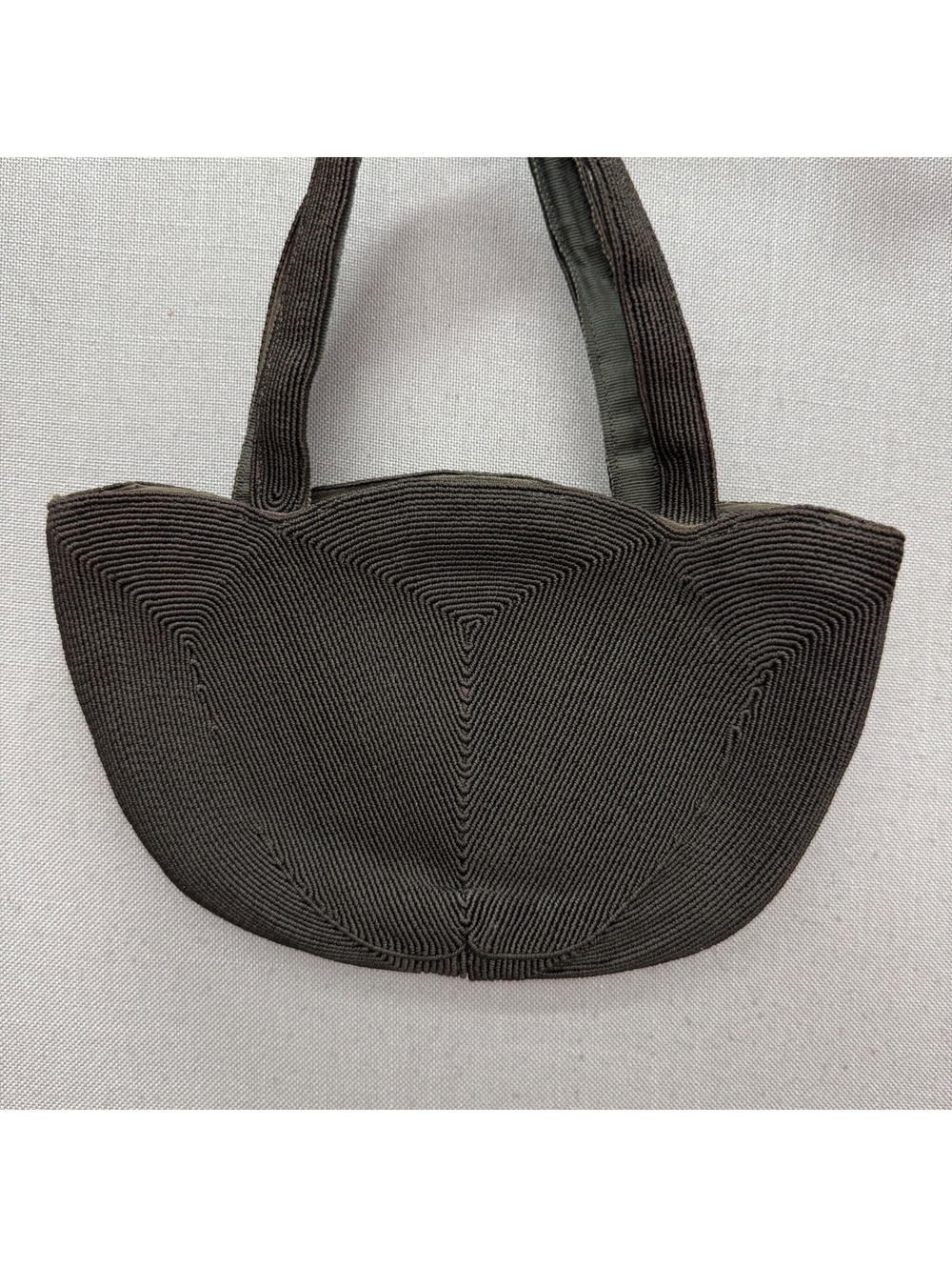 Vtg 1940s Brown Corde Purse Mid Century Geometric Art Deco Hand Bag Multi Pocket